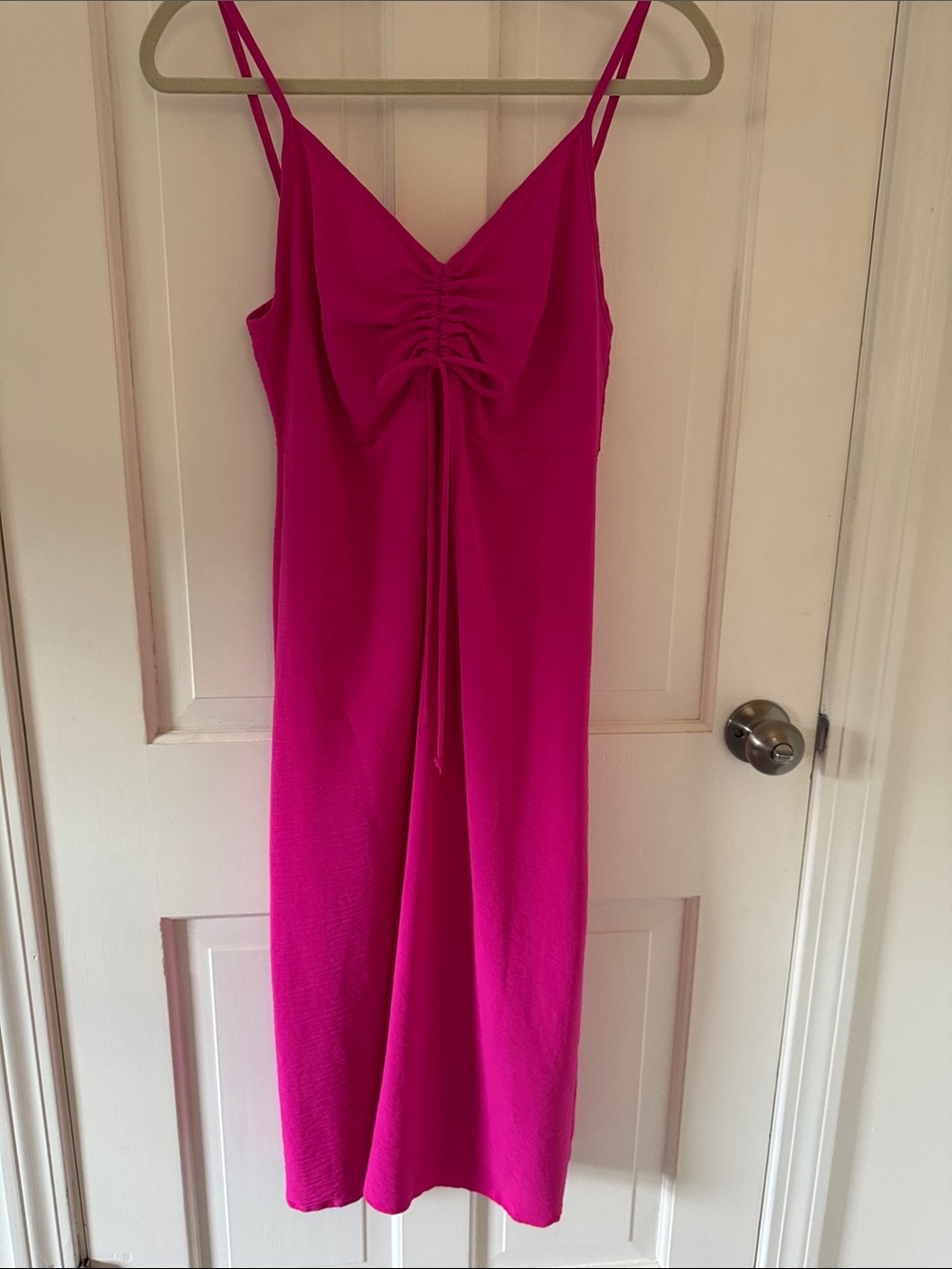 See You Monday Fuchsia Ruched Front Slip Midi Dress